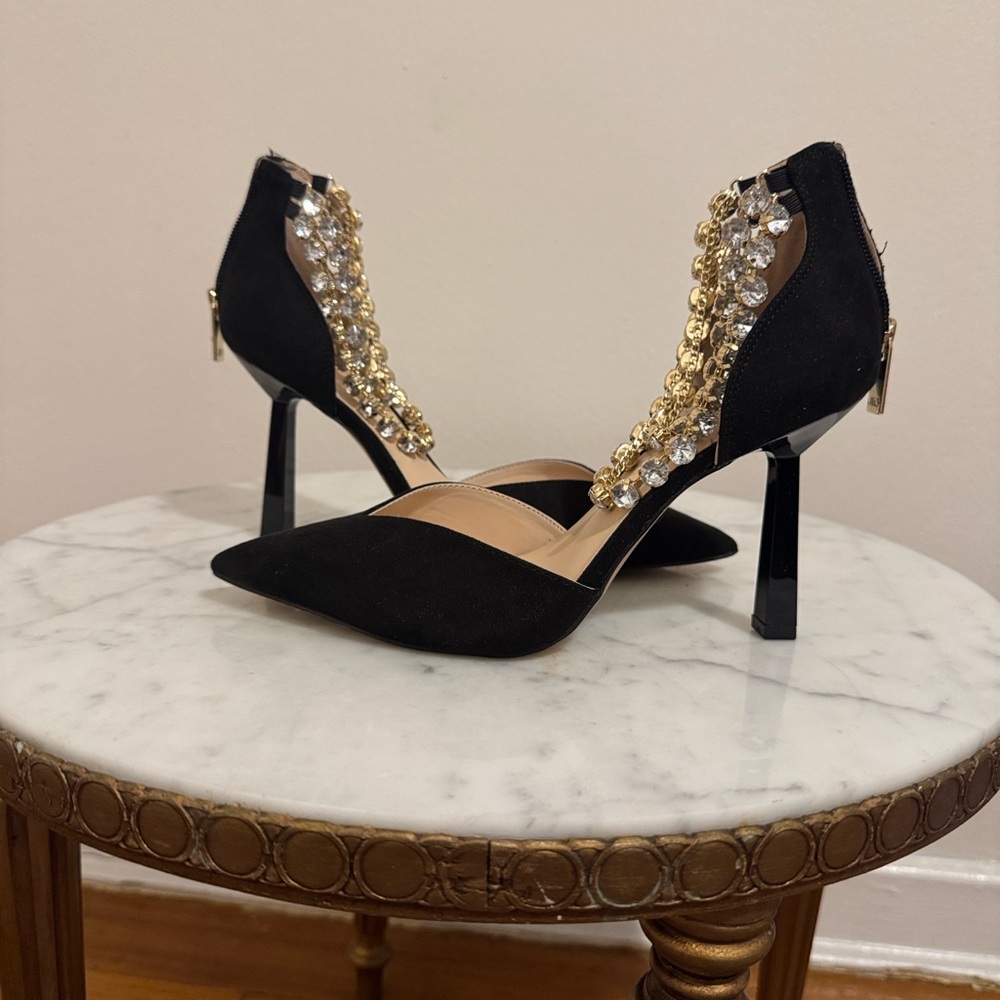 Jennifer Lopez Black Heels with Gold and Silver Accents